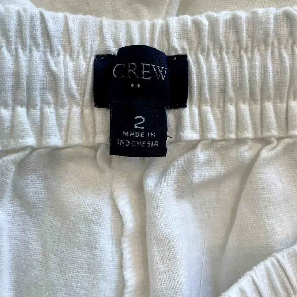 J.Crew Factory Linen Blend Slim Wide Leg Drawstring Pant Holiday CG402 White 2 - Picture 12 of 14